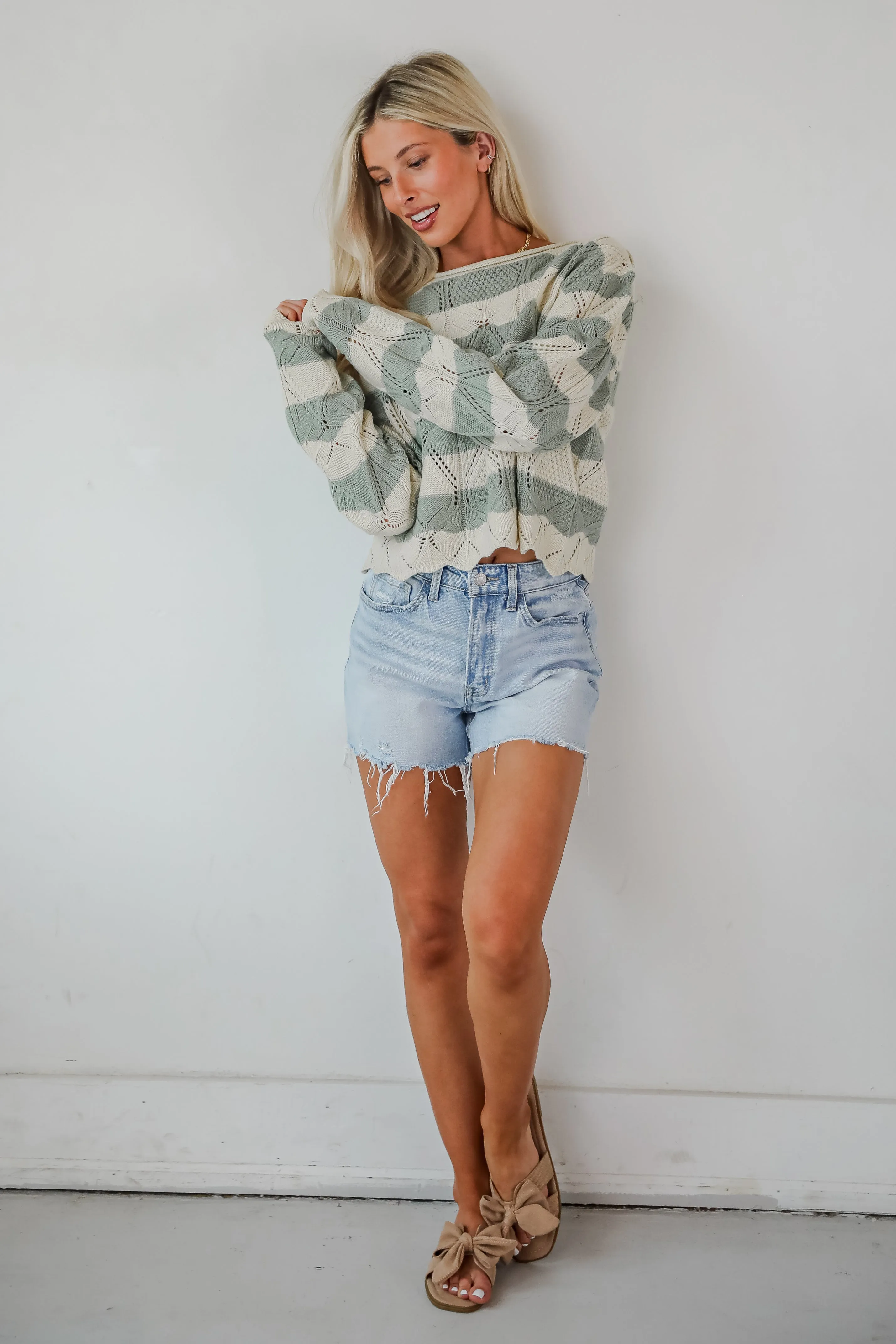 FINAL SALE - Strolls In The Sand Sage Striped Knit Top