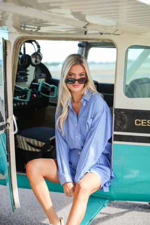 FINAL SALE - Vacation Sun Blue Striped Button-Up Blouse