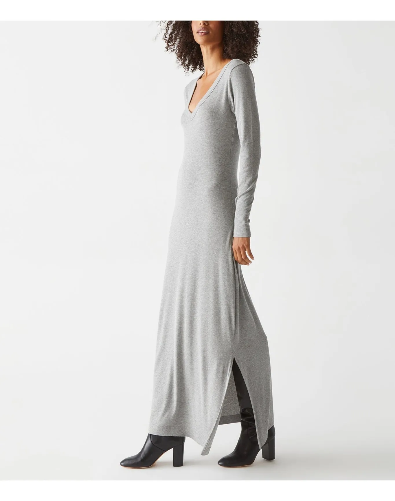 Fowler Ribbed Maxi Dress with Slit | Heather Grey MICHAEL STARS
