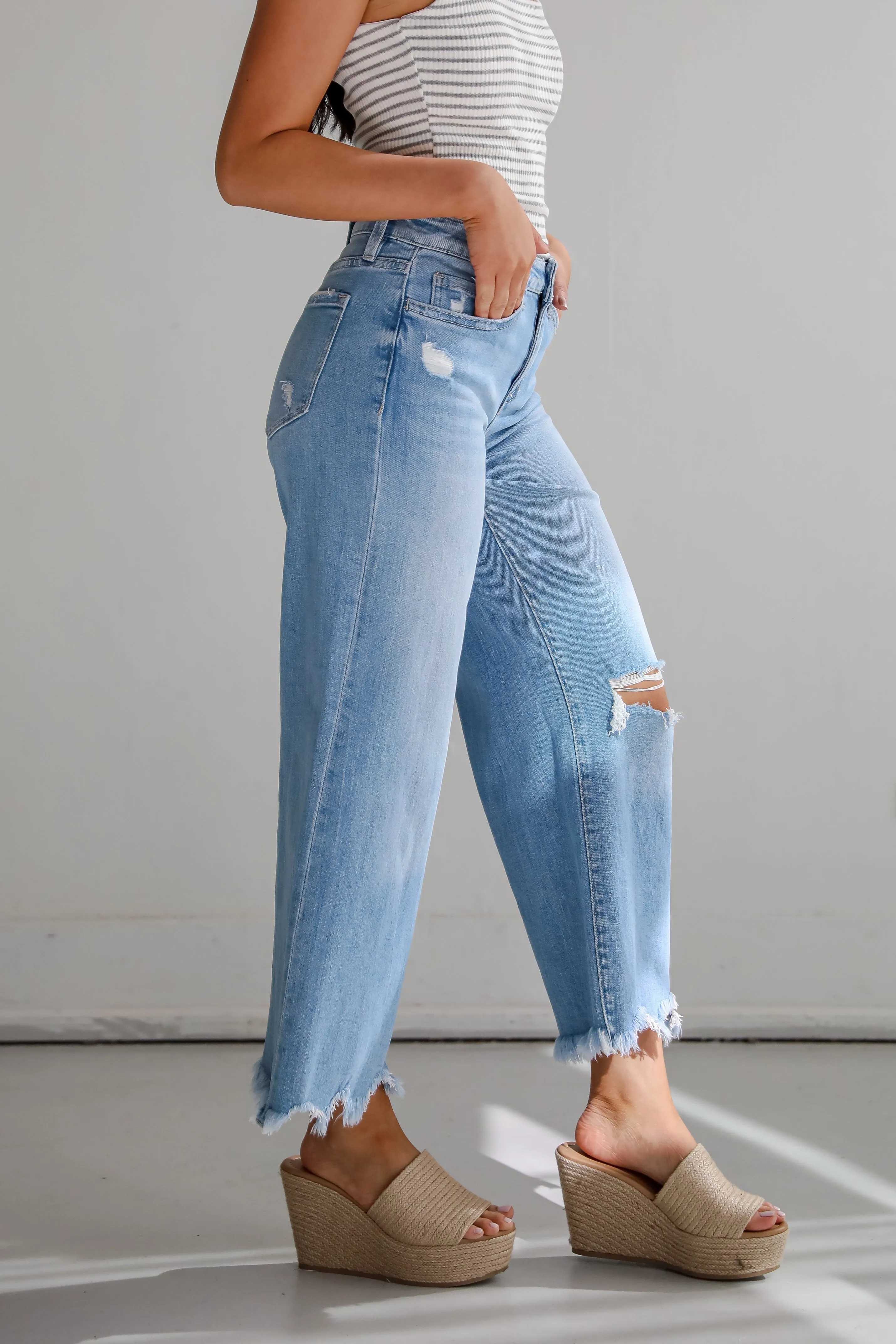 Jamie Light Wash High-Rise Distressed Wide Leg Jeans