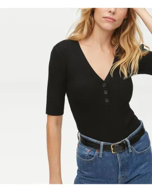 Jeanny Ribbed Henley Top | Black MICHAEL STARS