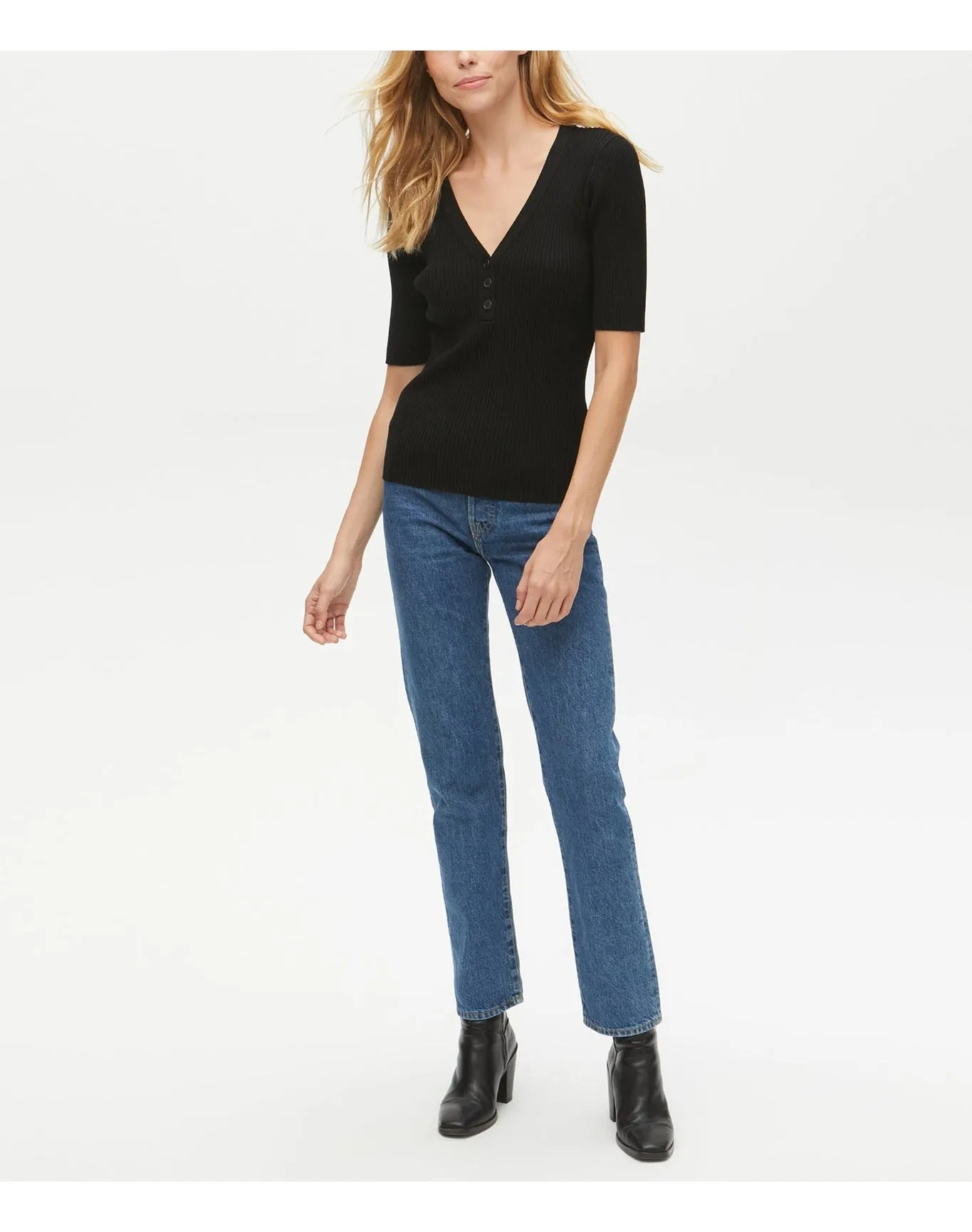 Jeanny Ribbed Henley Top | Black MICHAEL STARS