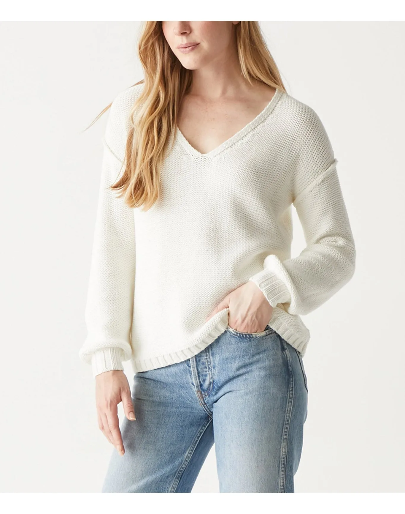 Kendra V-Neck Sweater | Ivory MICHAEL STARS