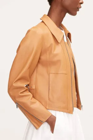 Ladies Pebbled Leather Moto | Clay REBECCA TAYLOR