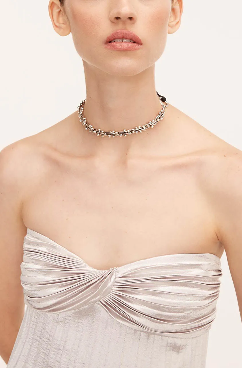 Lame Pleated Dress | Silver REBECCA TAYLOR