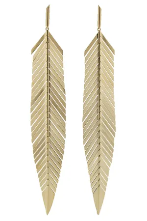 Large Yellow Gold Feather Drop Earrings