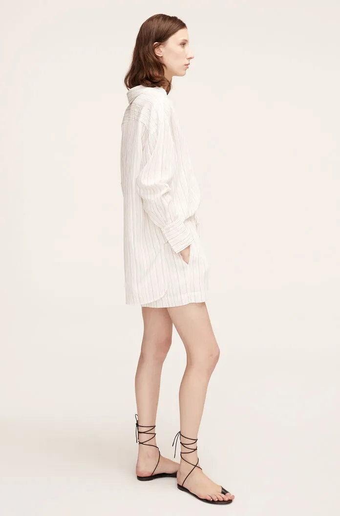 Linen Pajama Short | Rumpled Stripe Snow Combo REBECCA TAYLOR