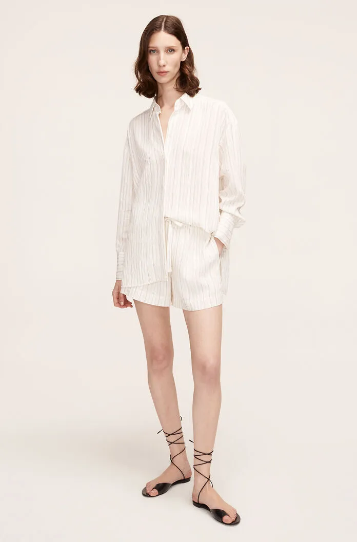 Linen Pajama Short | Rumpled Stripe Snow Combo REBECCA TAYLOR