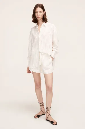Linen Pajama Short | Rumpled Stripe Snow Combo REBECCA TAYLOR