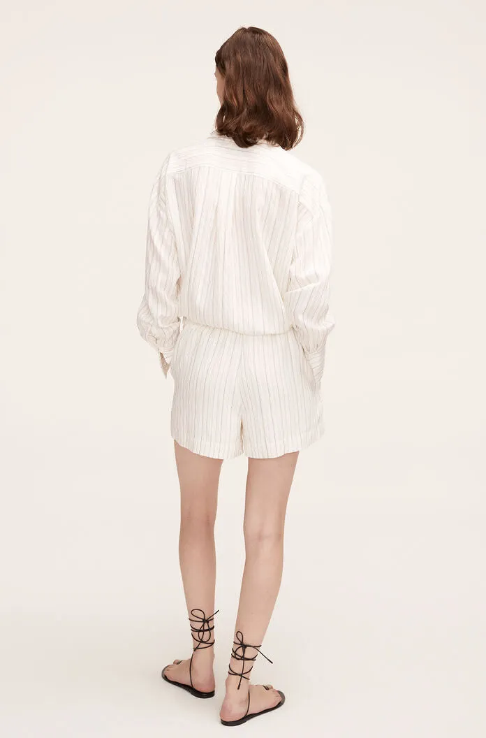 Linen Pajama Short | Rumpled Stripe Snow Combo REBECCA TAYLOR