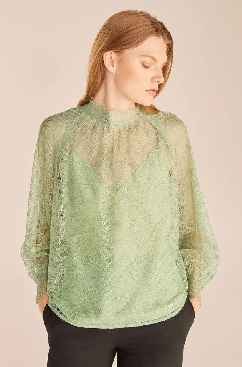 Long Sleeve Lace Mock Neck | Pistachio REBECCA TAYLOR