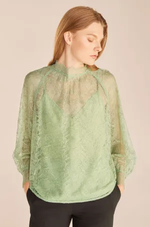 Long Sleeve Lace Mock Neck | Pistachio REBECCA TAYLOR