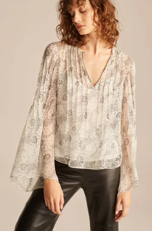 Long Sleeve Pintuck Top | Ivory Combo REBECCA TAYLOR
