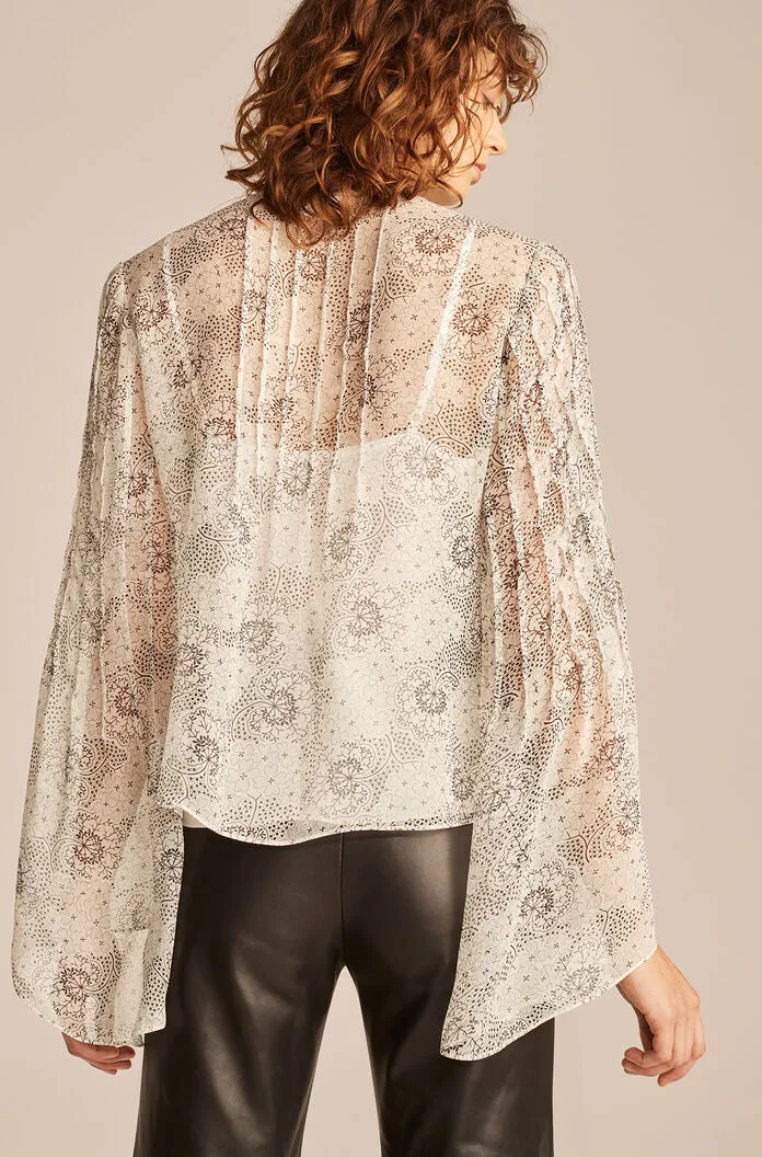 Long Sleeve Pintuck Top | Ivory Combo REBECCA TAYLOR
