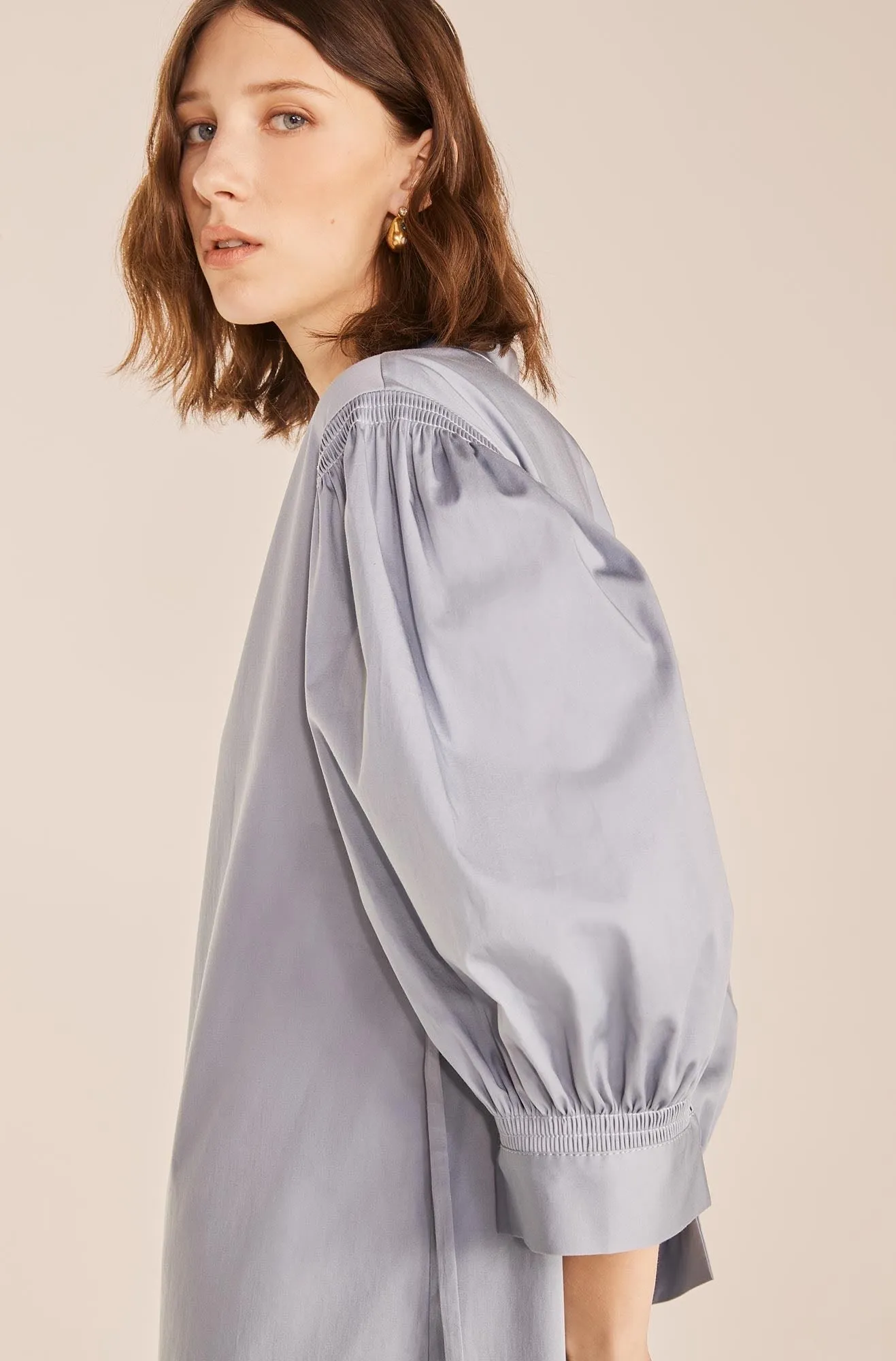Long Sleeve Shirt Dress | Pearl Blue REBECCA TAYLOR