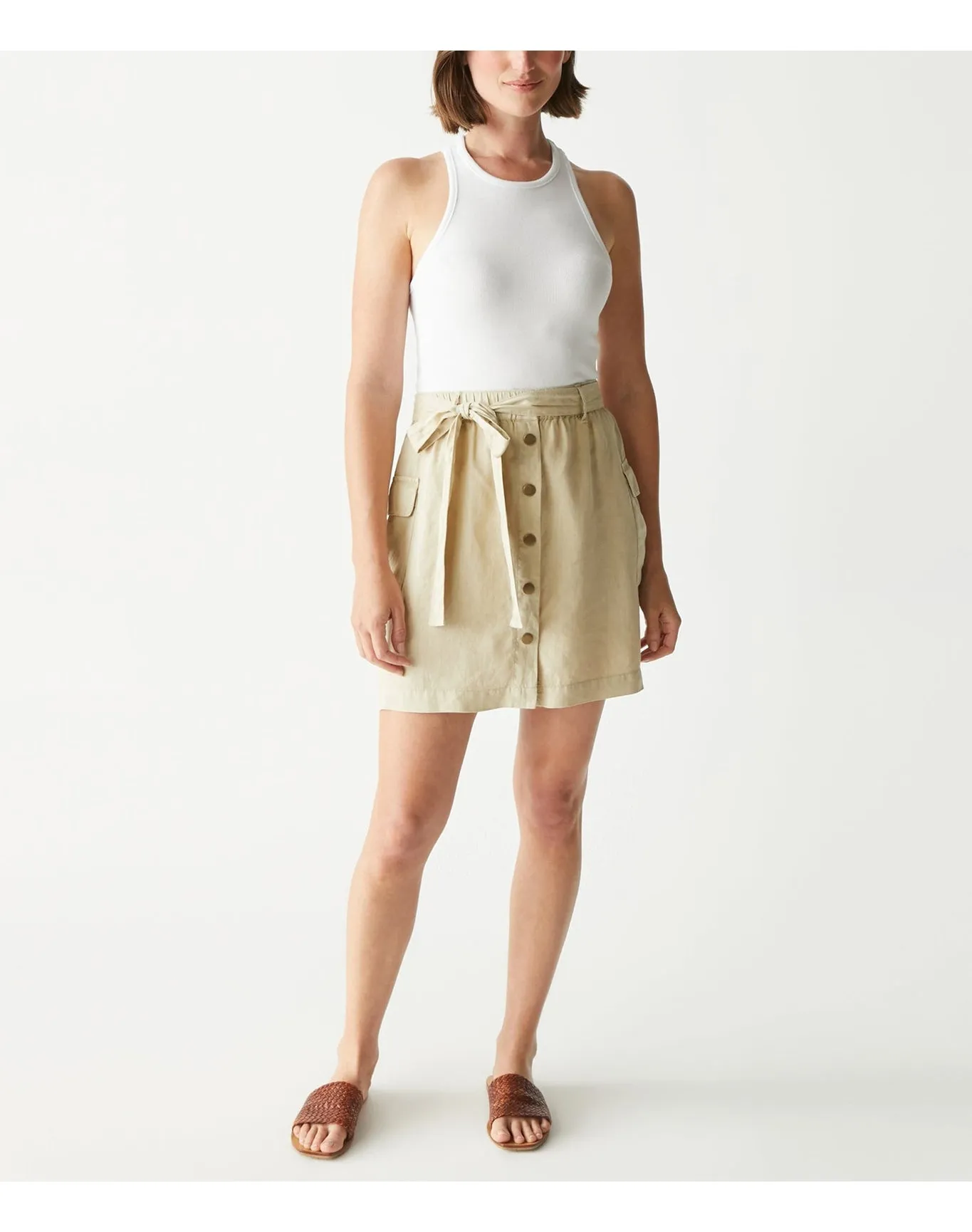 Martina Linen Button Front Skirt | Natural MICHAEL STARS