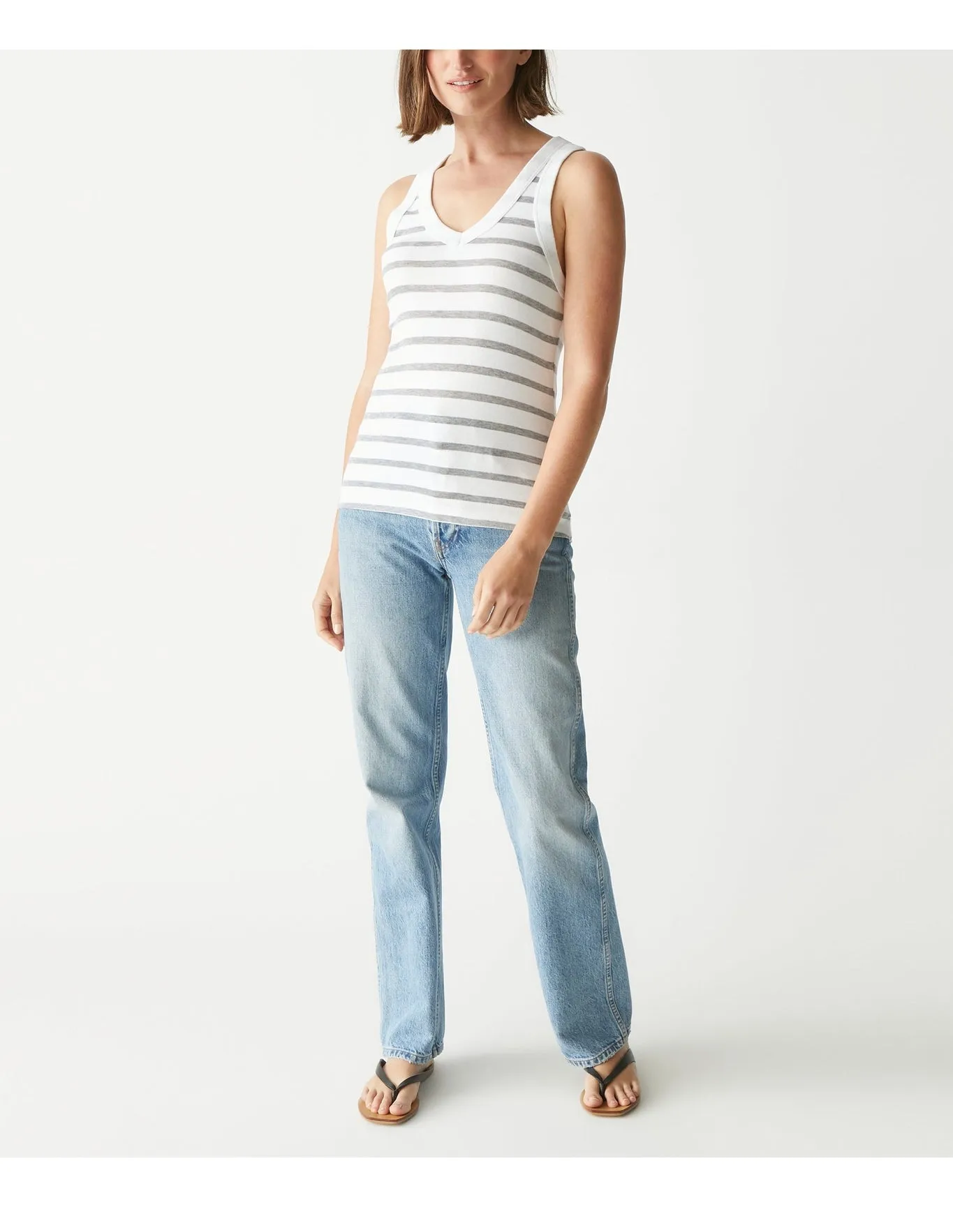 Maya Striped V-Neck Tank | White Stripe MICHAEL STARS