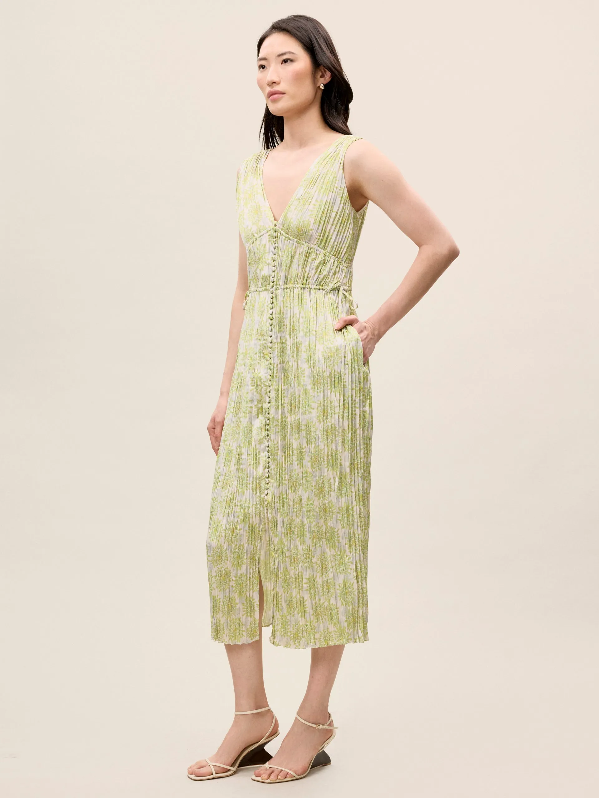 Mini Astera Fleur Button Front Dress | Chartreuse Combo REBECCA TAYLOR