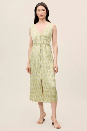 Mini Astera Fleur Button Front Dress | Chartreuse Combo REBECCA TAYLOR