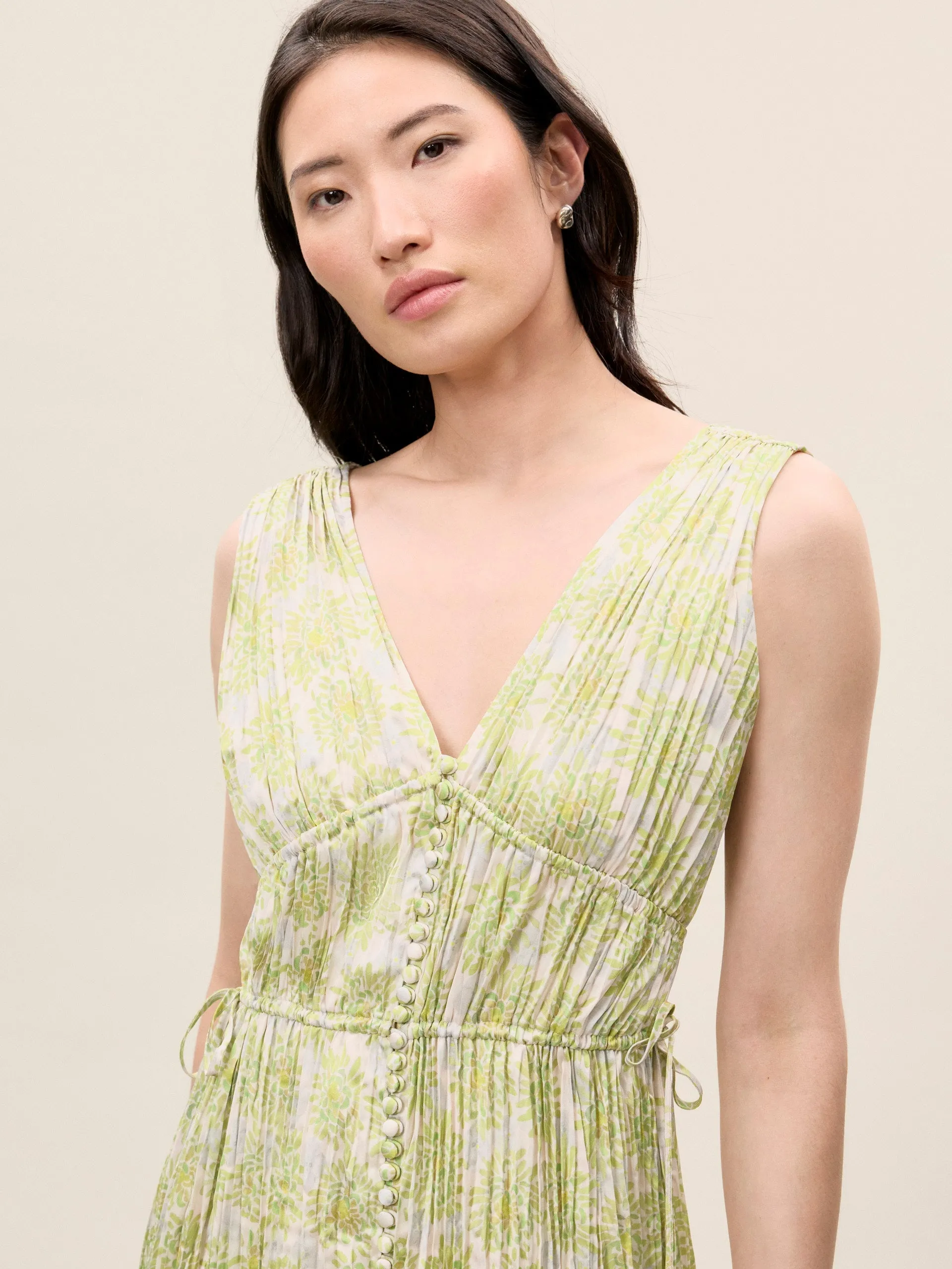 Mini Astera Fleur Button Front Dress | Chartreuse Combo REBECCA TAYLOR