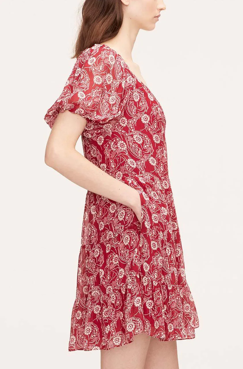 Monarch Fleur Tiered Dress | Crimson Stripe REBECCA TAYLOR