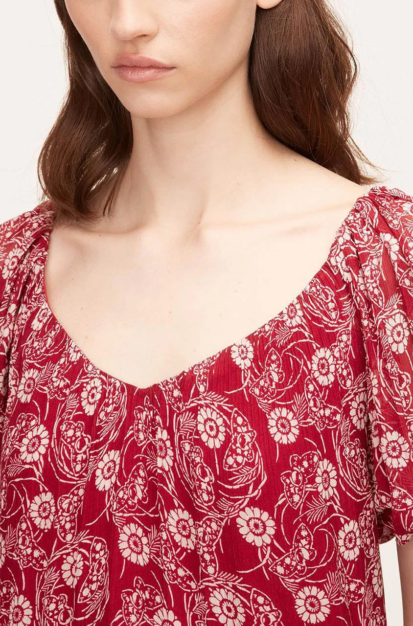 Monarch Fleur Tiered Dress | Crimson Stripe REBECCA TAYLOR