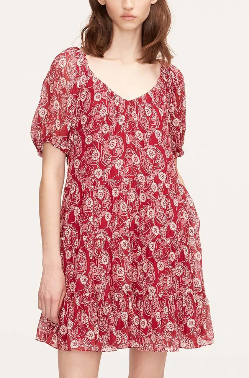 Monarch Fleur Tiered Dress | Crimson Stripe REBECCA TAYLOR