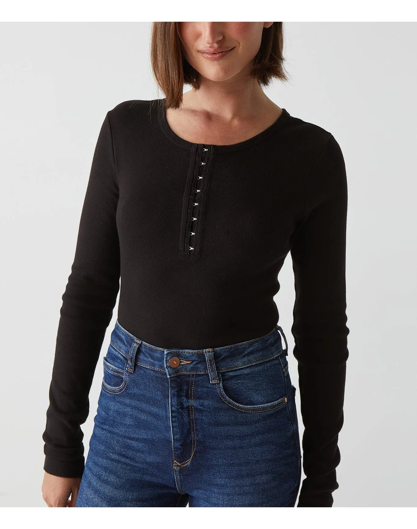 Natalie Hook and Eye Henley Tee | Black MICHAEL STARS