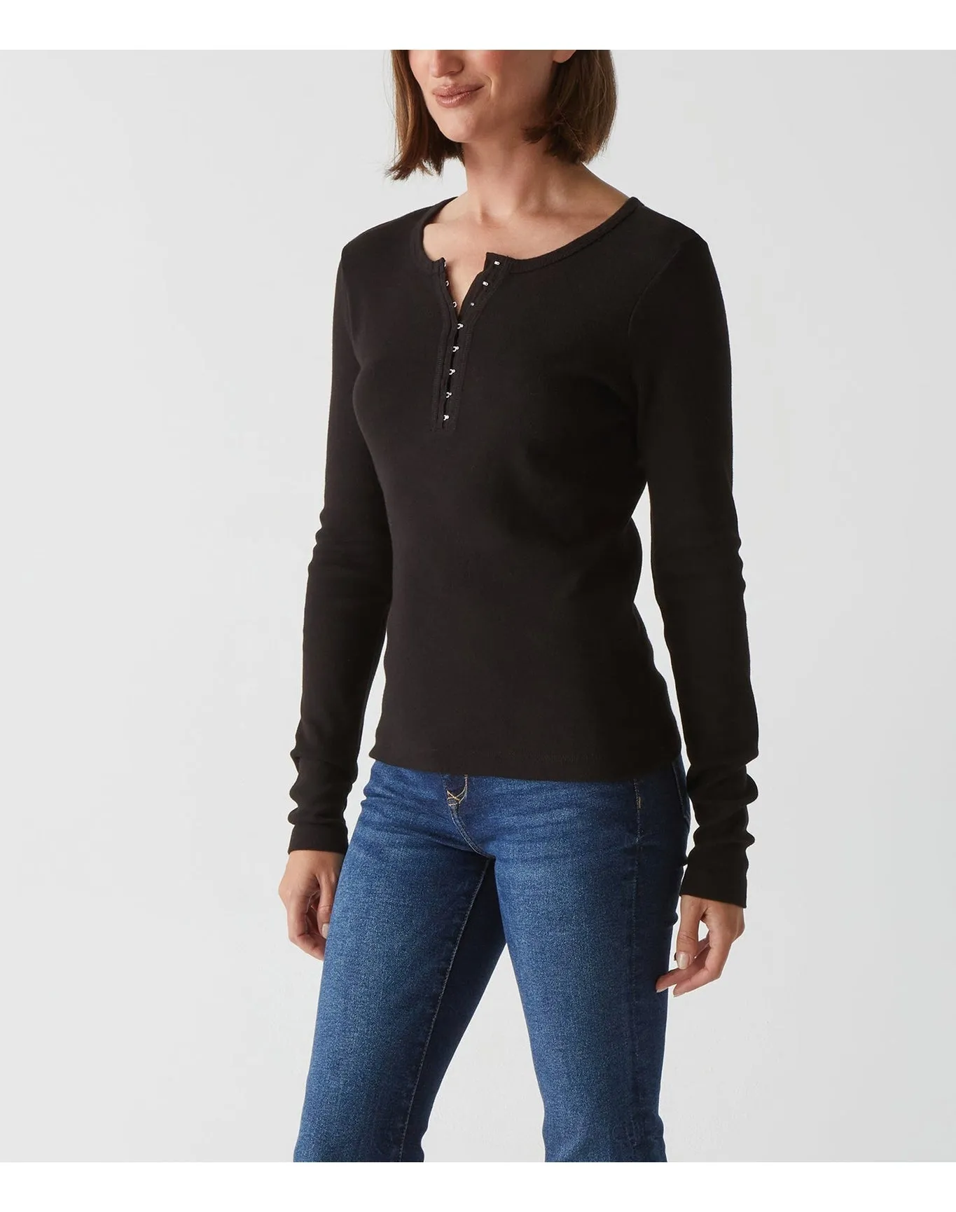Natalie Hook and Eye Henley Tee | Black MICHAEL STARS