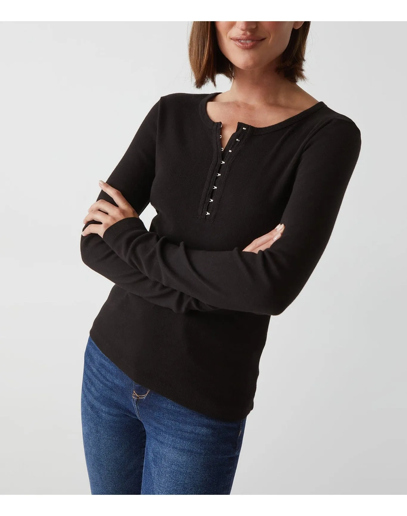 Natalie Hook and Eye Henley Tee | Black MICHAEL STARS