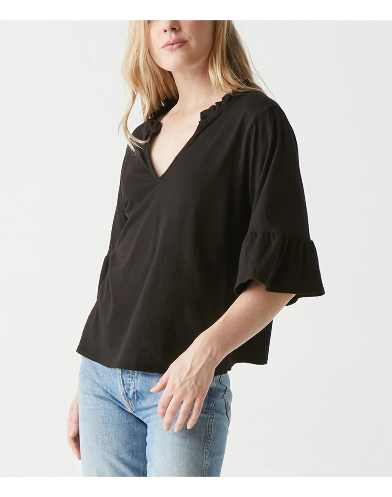 Nia Supima Flutter Sleeve Tee | Black MICHAEL STARS