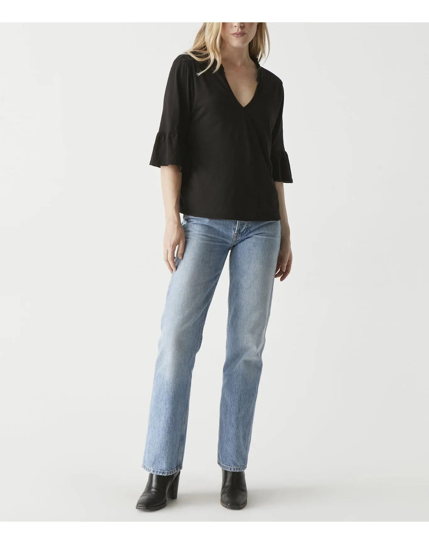 Nia Supima Flutter Sleeve Tee | Black MICHAEL STARS