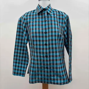 Nina McLemore Women's Size 2 Teal Checkered Button-Up
