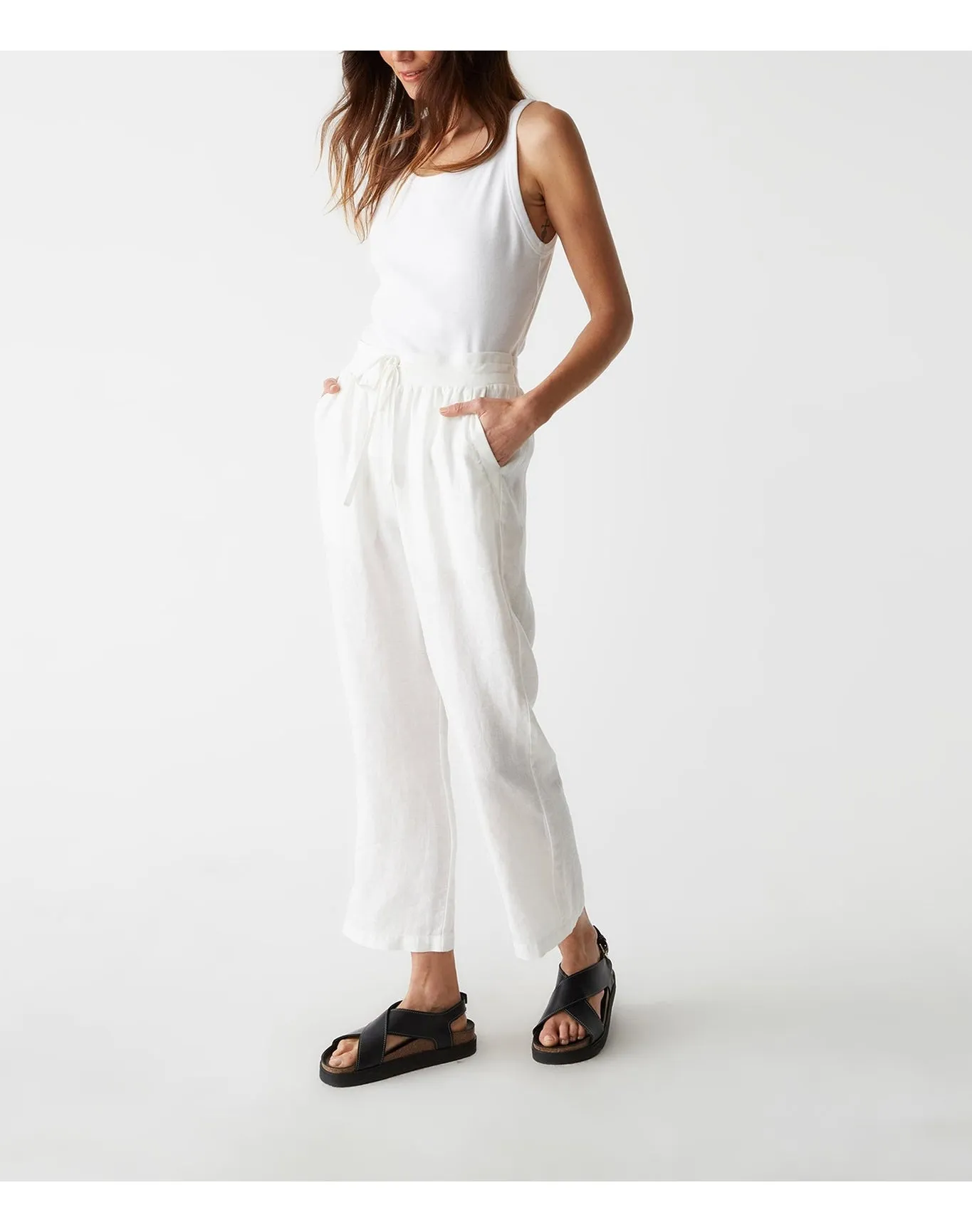 Nolan Pull On Linen Pant | White MICHAEL STARS