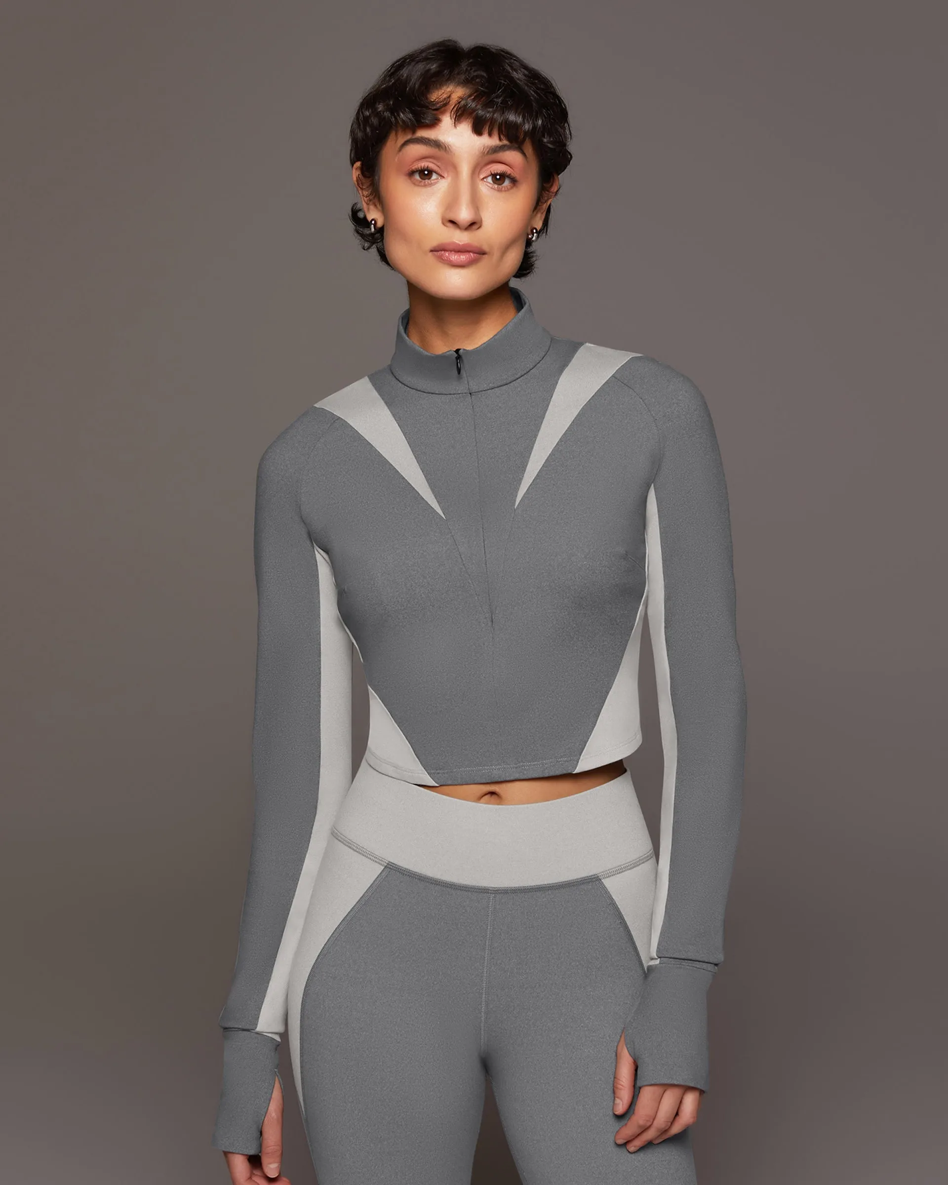 Nordic W.Compress L/S Crop Top | Moonstone/Granite Grey MICHI