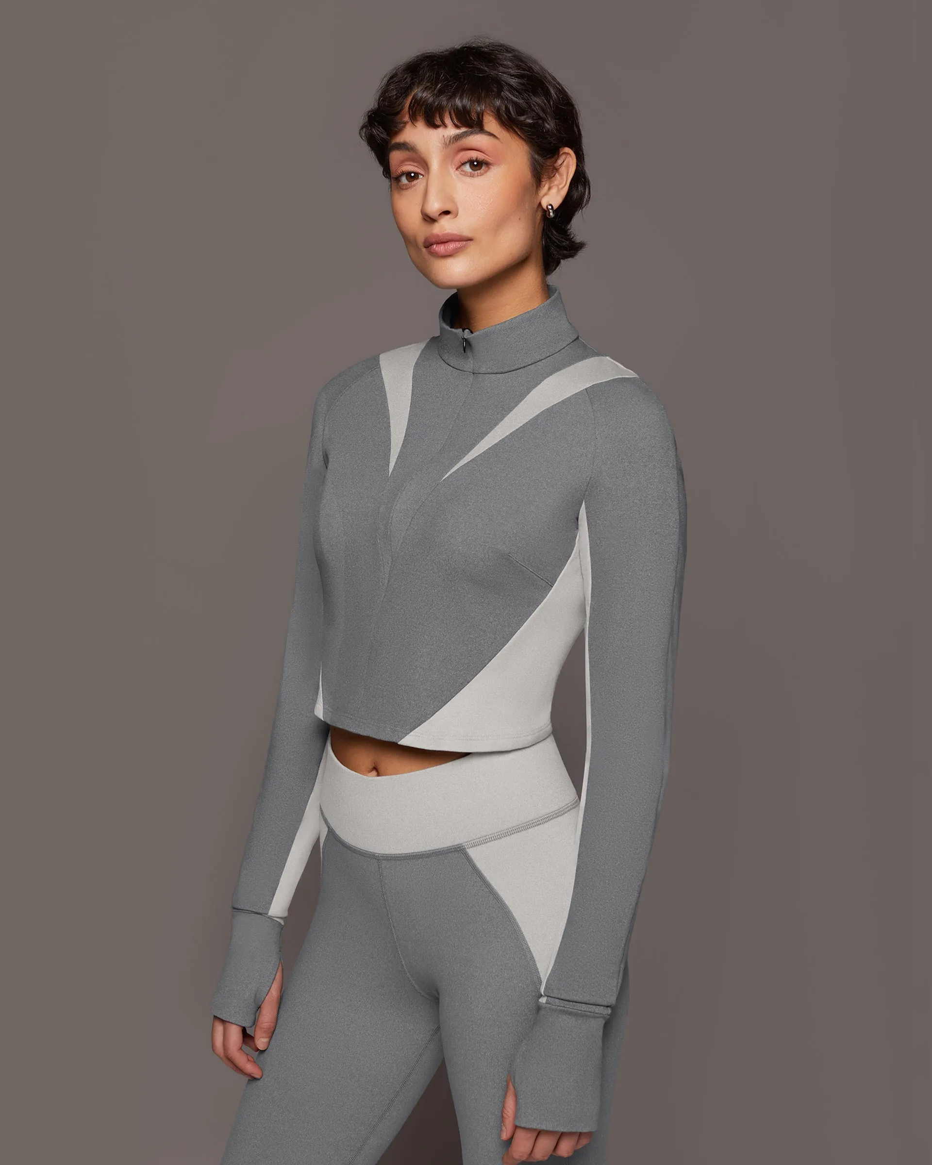 Nordic W.Compress L/S Crop Top | Moonstone/Granite Grey MICHI