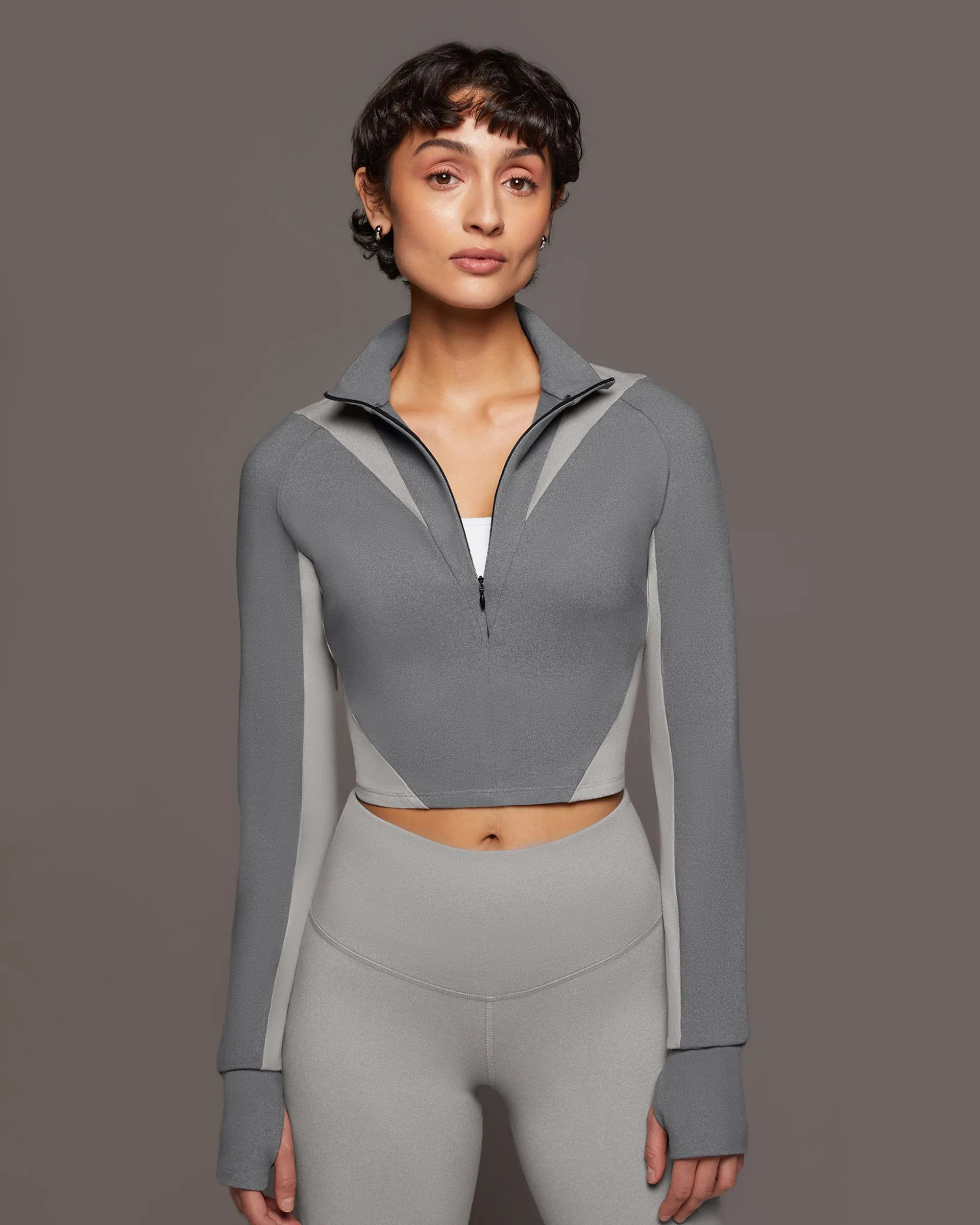 Nordic W.Compress L/S Crop Top | Moonstone/Granite Grey MICHI