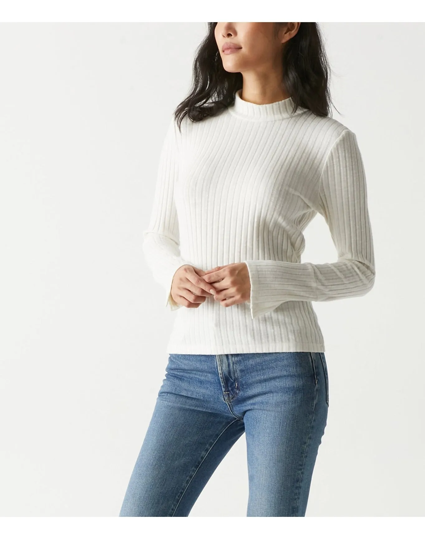 Opal Ribbed Mock Neck Top | Chalk MICHAEL STARS