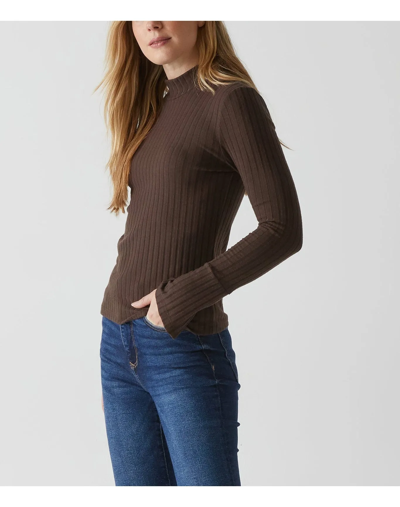Opal Ribbed Mock Neck Top | Java MICHAEL STARS