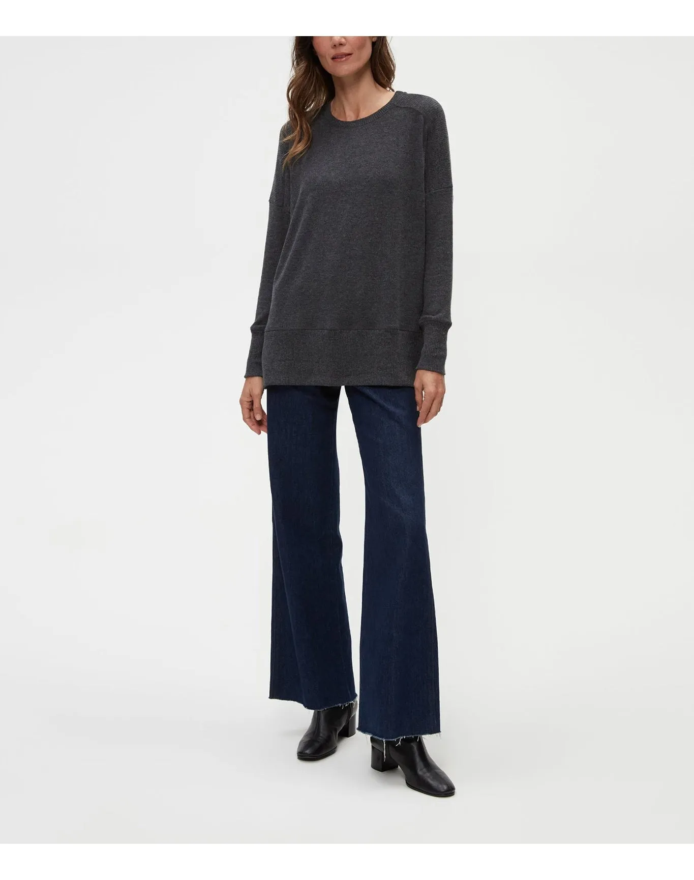 Rebecca Top with Rib Contrast | Charcoal MICHAEL STARS
