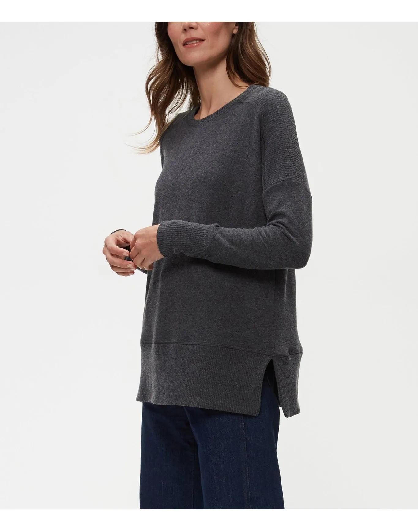 Rebecca Top with Rib Contrast | Charcoal MICHAEL STARS