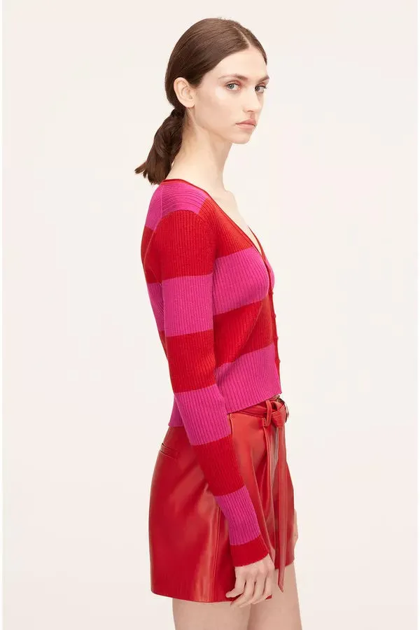 Rib Merino Striped Cropped Cardigan | Crimson Stripe REBECCA TAYLOR