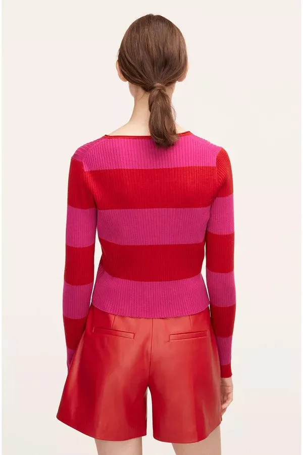 Rib Merino Striped Cropped Cardigan | Crimson Stripe REBECCA TAYLOR