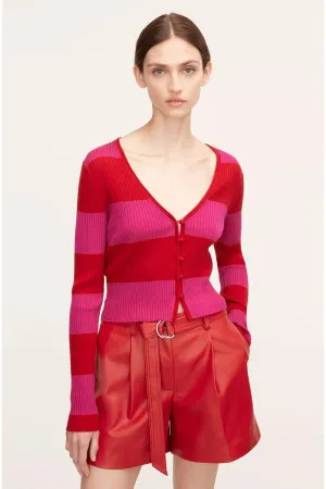 Rib Merino Striped Cropped Cardigan | Crimson Stripe REBECCA TAYLOR