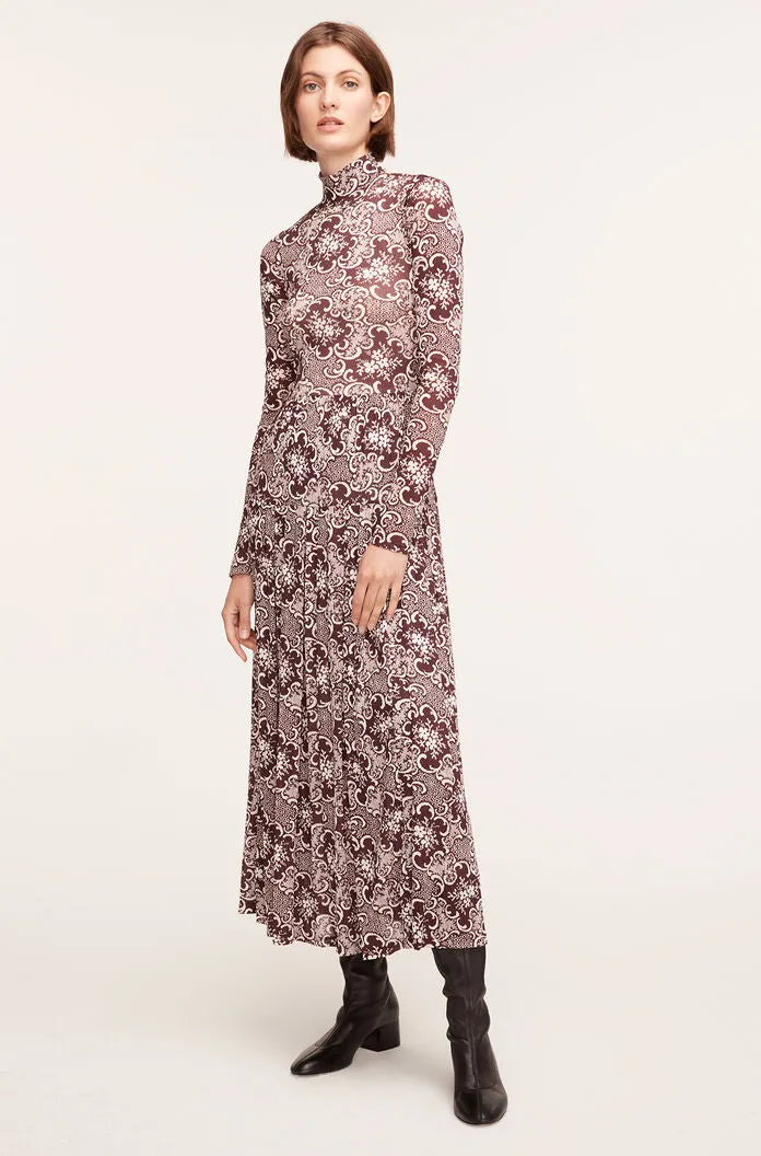 Rochelle Fleur Pleated Mock Neck Dress | Rochelle Fleur Raisin Combo REBECCA TAYLOR