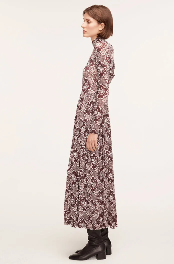 Rochelle Fleur Pleated Mock Neck Dress | Rochelle Fleur Raisin Combo REBECCA TAYLOR