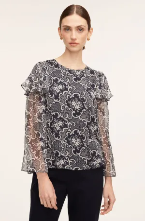 Rochelle Fleur Ruffle Silk Blouse | Rochelle Fleur Navy Combo REBECCA TAYLOR