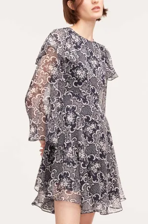 Rochelle Fleur Ruffle Silk Dress | Rochelle Fleur Navy Combo REBECCA TAYLOR