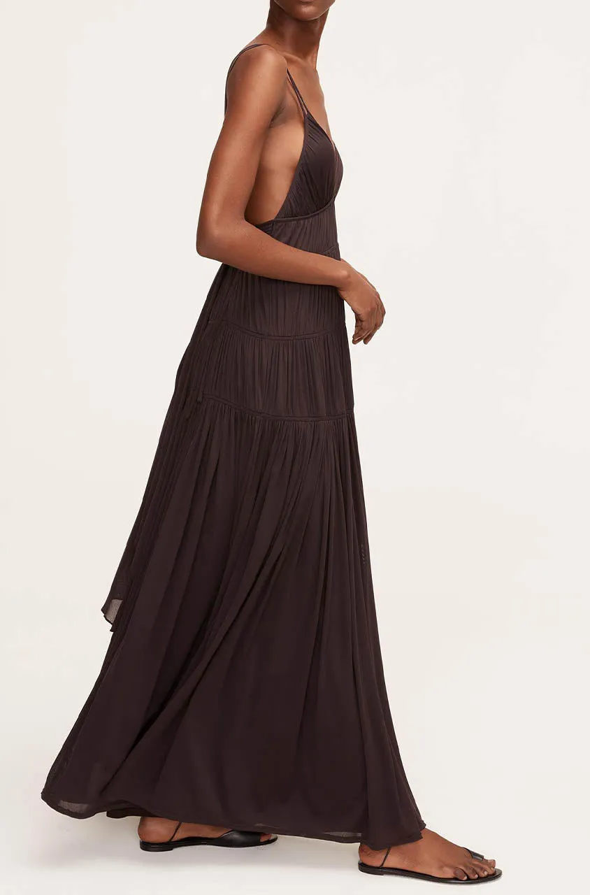 Ruched Mesh Maxi Dress | Walnut REBECCA TAYLOR