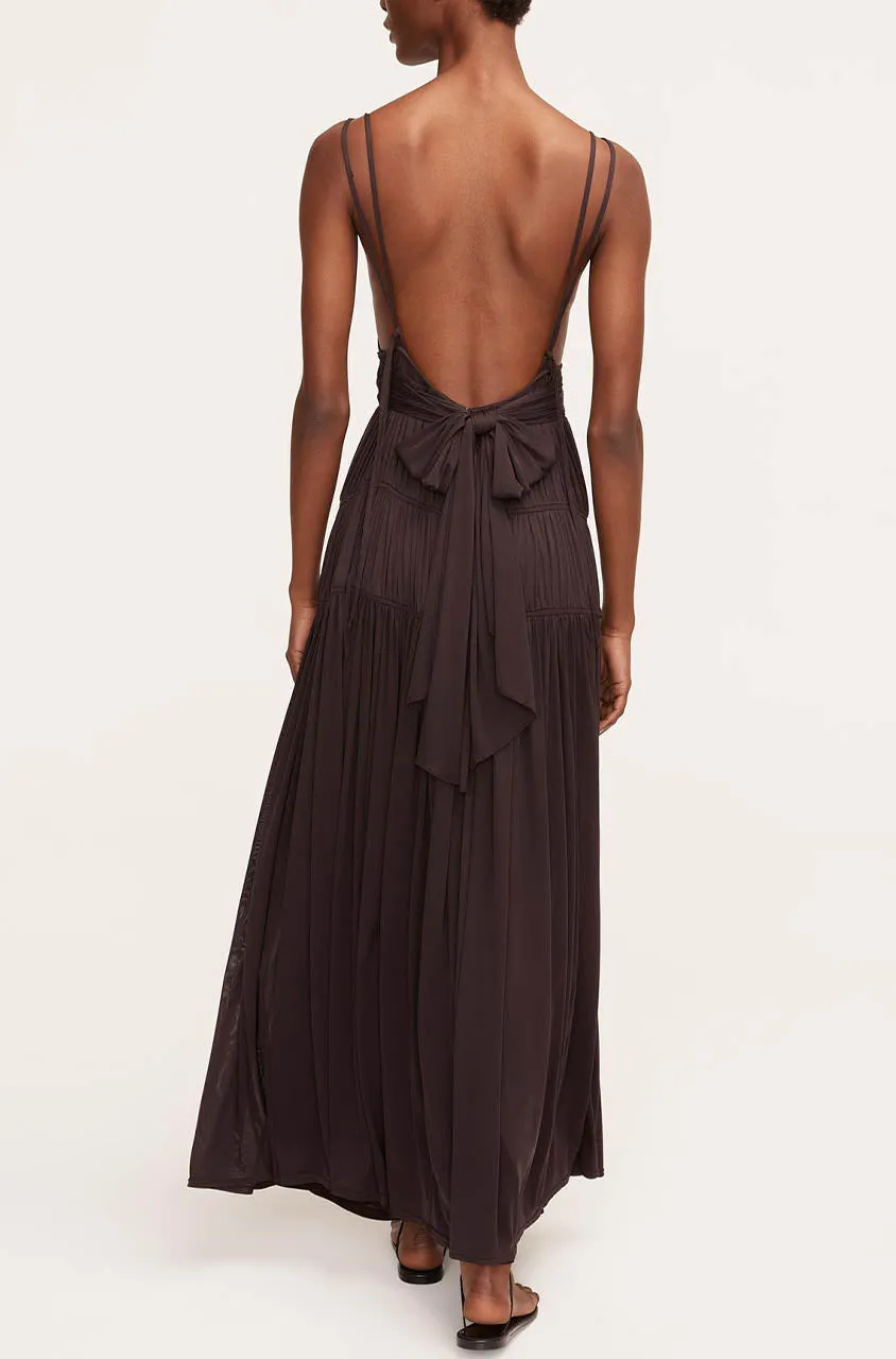 Ruched Mesh Maxi Dress | Walnut REBECCA TAYLOR